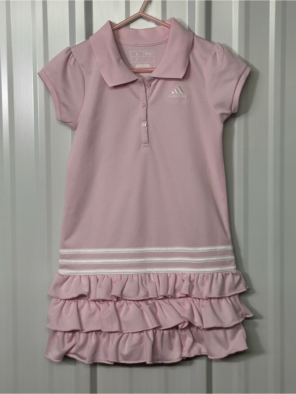 Girls Adidas Pink Ruffle Polo Dress Sporty Prep Tenniscore Activewear - Picture 6 of 6